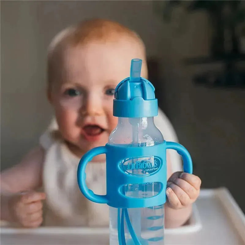 Dr. Brown's - Narrow Sippy Straw Bottles W/ Silicone Handles, Blue Image 3
