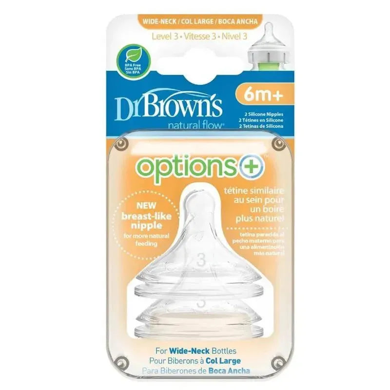 Dr. Brown's - Paquete de 2 opciones + Tetinas de silicona para biberones de  cuello ancho nivel 3