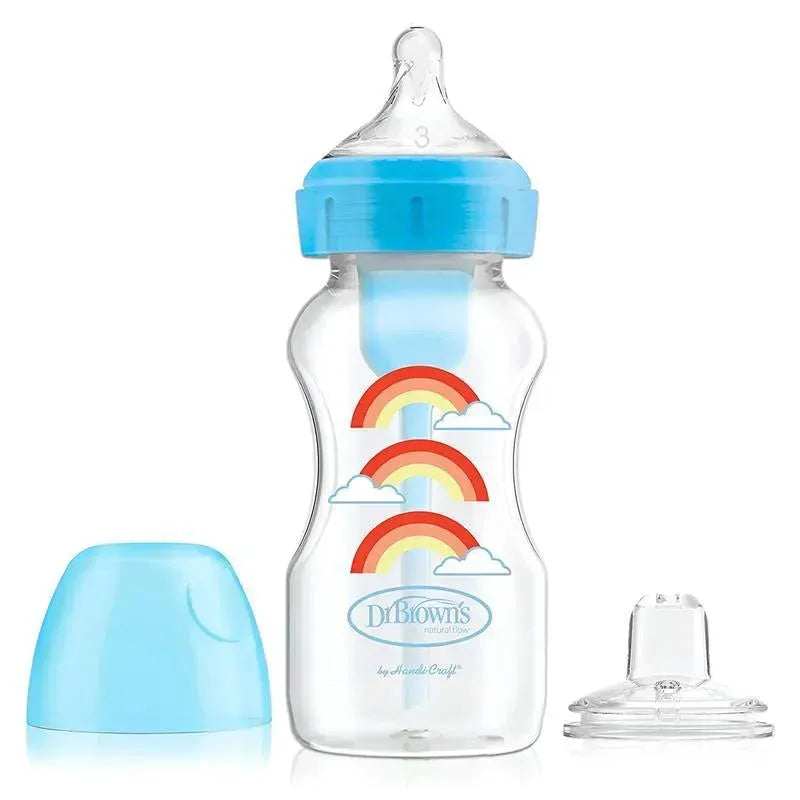 Dr. Brown's - Options+ Wide-Neck Bottle To Sippy Baby Bottle Start Kit, Blue, 9Oz Image 1