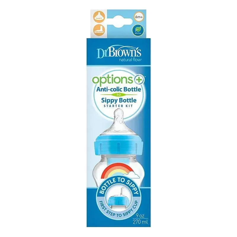 Dr. Brown's - Options+ Wide-Neck Bottle To Sippy Baby Bottle Start Kit, Blue, 9Oz Image 2