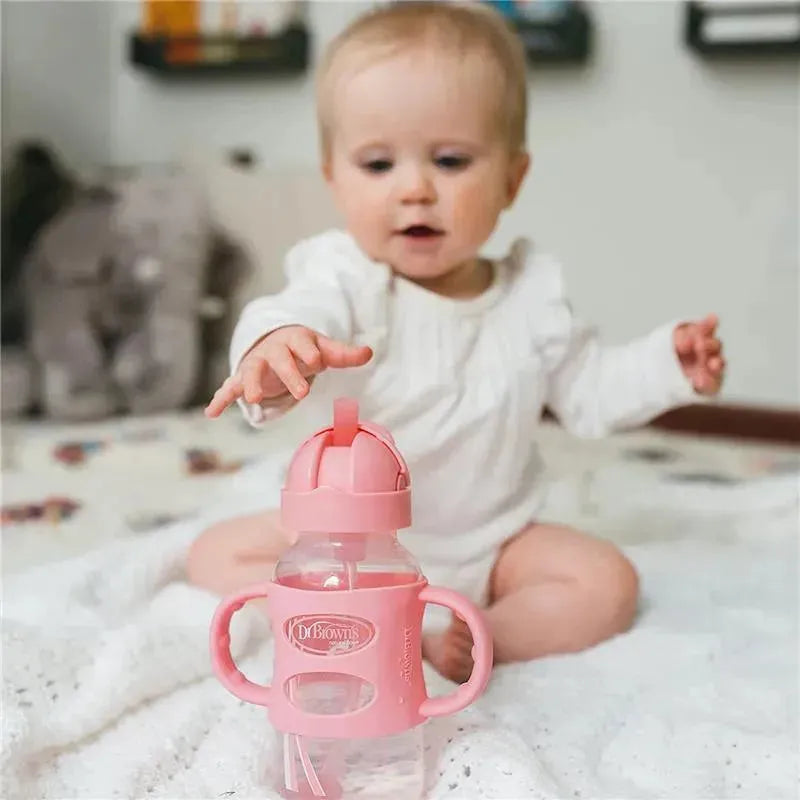 Dr. Brown's - Wide-Neck Sippy Straw Bottles W/ Silicone Handles, Pink Image 4