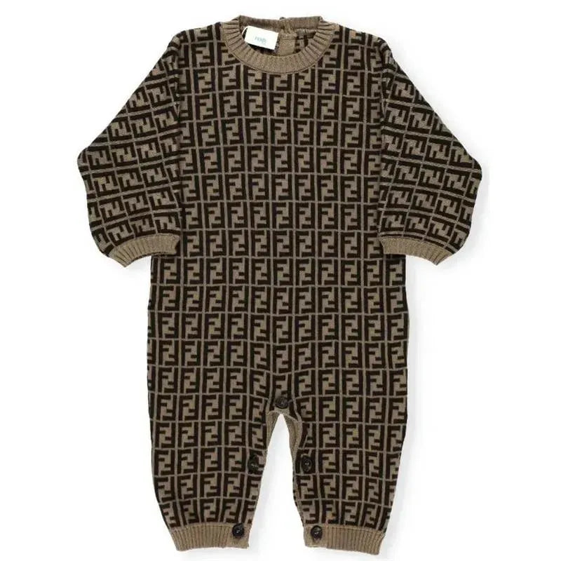 Fendi Baby - Tobacco Cotton and Cashmere Onesie Allover Romper, 1M Image 1