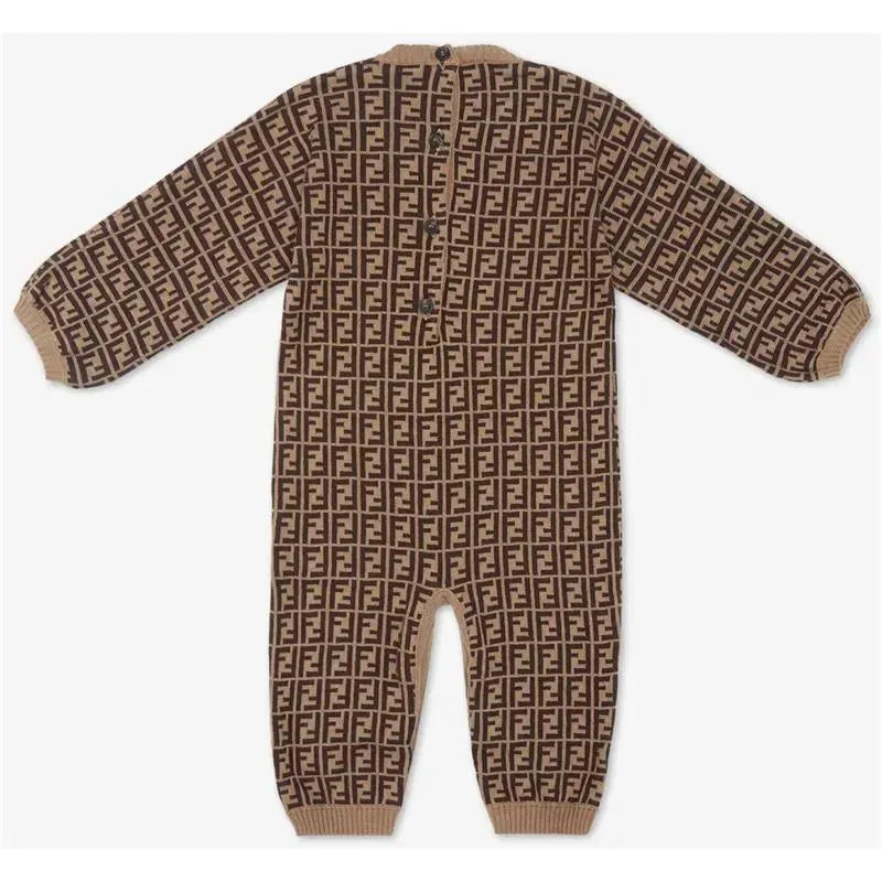 Fendi Baby - Tobacco Cotton and Cashmere Onesie Allover Romper, 1M Image 2