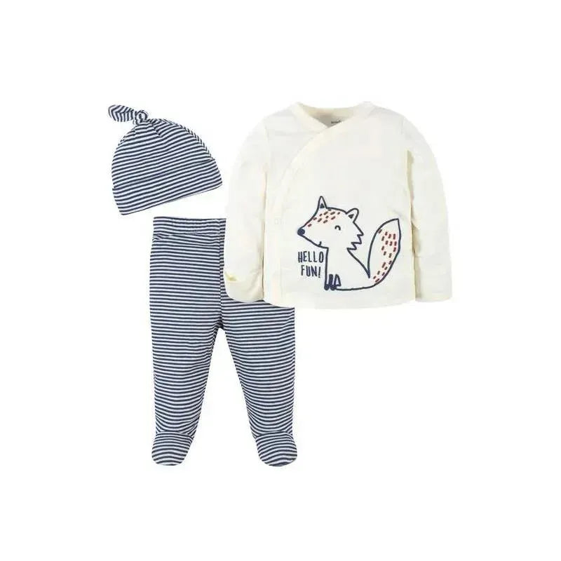 Gerber - 3Pc Take me home Set (Side Snap Mitten Cuff Shirt, Footed Pant & Cap) - Boy Fox Image 1