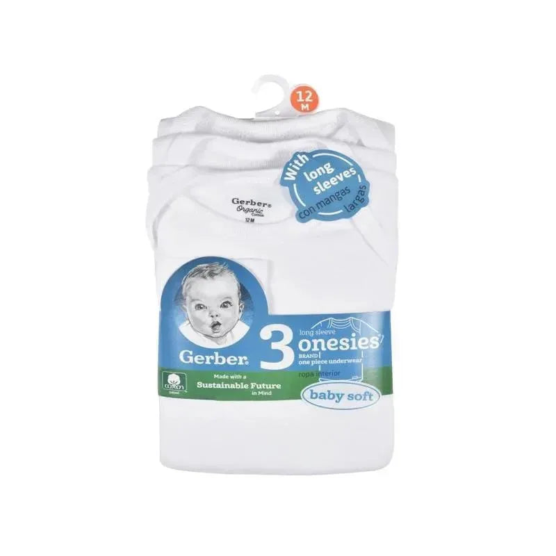 Gerber 3pk Long Sleeve Onesies 24M White Image 2