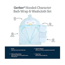 Gerber - Baby Hooded Bath Towel & Washcloths, Penguin Image 2