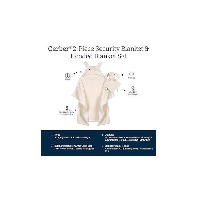 Gerber Bedding - 2Pc Security Blanket & Hooded Blanket Set, Bunny Image 3