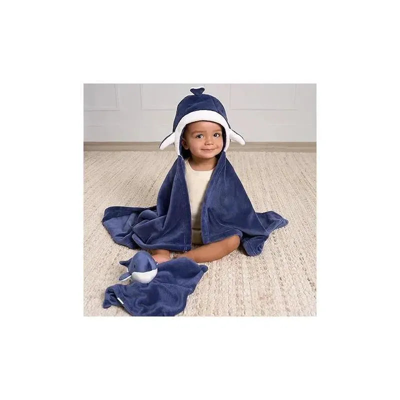 Gerber Bedding - 2Pc Security Blanket & Hooded Blanket Set, Whale Image 2