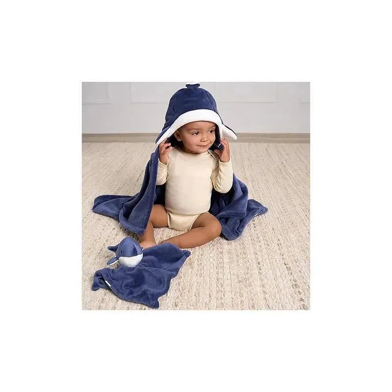 Gerber Bedding - 2Pc Security Blanket & Hooded Blanket Set, Whale Image 3