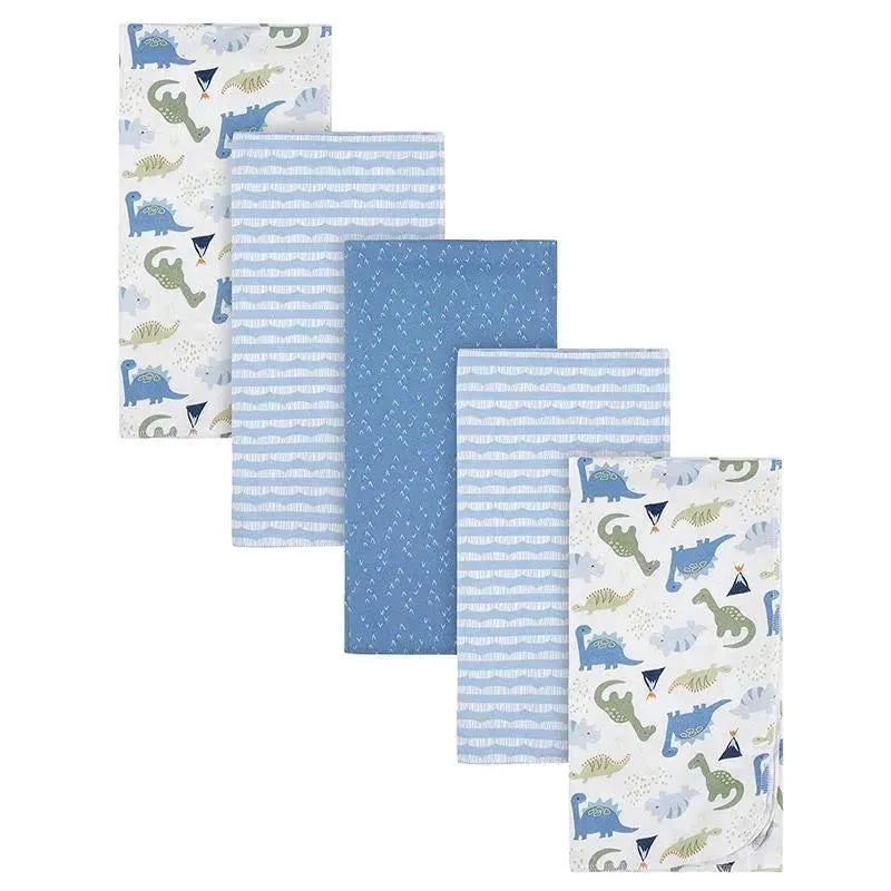 Gerber Bedding - 5Pk Flannel Baby Blanket - Boy Dino Space Blue Image 1