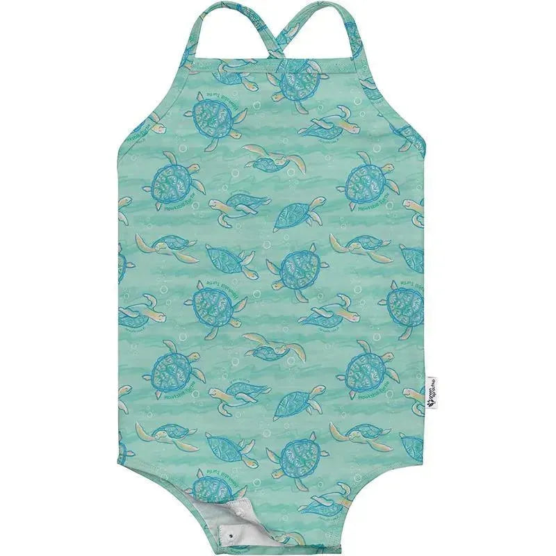 Green Sprouts - Baby Girl's Easy-Change Eco Swimsuit, Seafoam Hawksbill Turtle Image 1