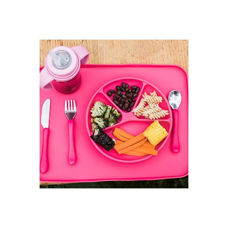 Green Sprouts Learning Plate Made from Silicone, Pink Image 5