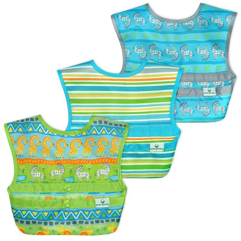 Green Sprouts Snap & Go Easy-Wear Bib 3-Pack Set, Green Safari Image 1