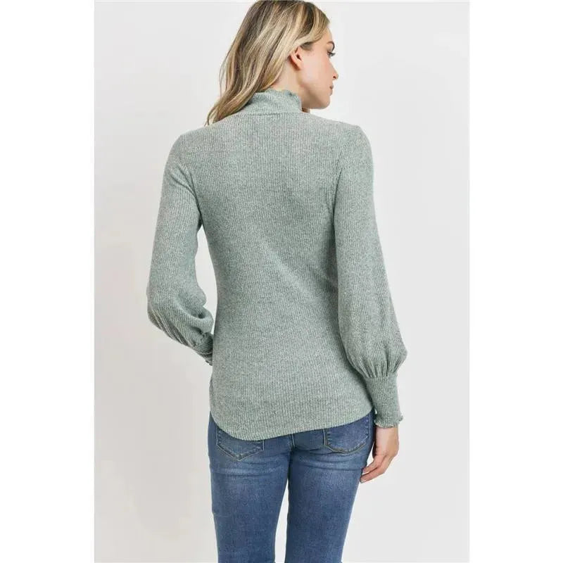 Hello Miz - Brushed Ribbed Hacci Maternity Mock Neck Top, Mint Image 3
