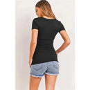 Hello Miz - Maternity Top Basic High V-Neck With Ruched Side Detail, Black Image 3