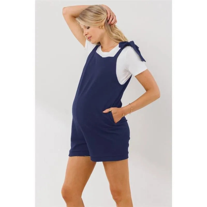 Hello Miz - Tie Shoulder Sleeveless Maternity Romper Image 3
