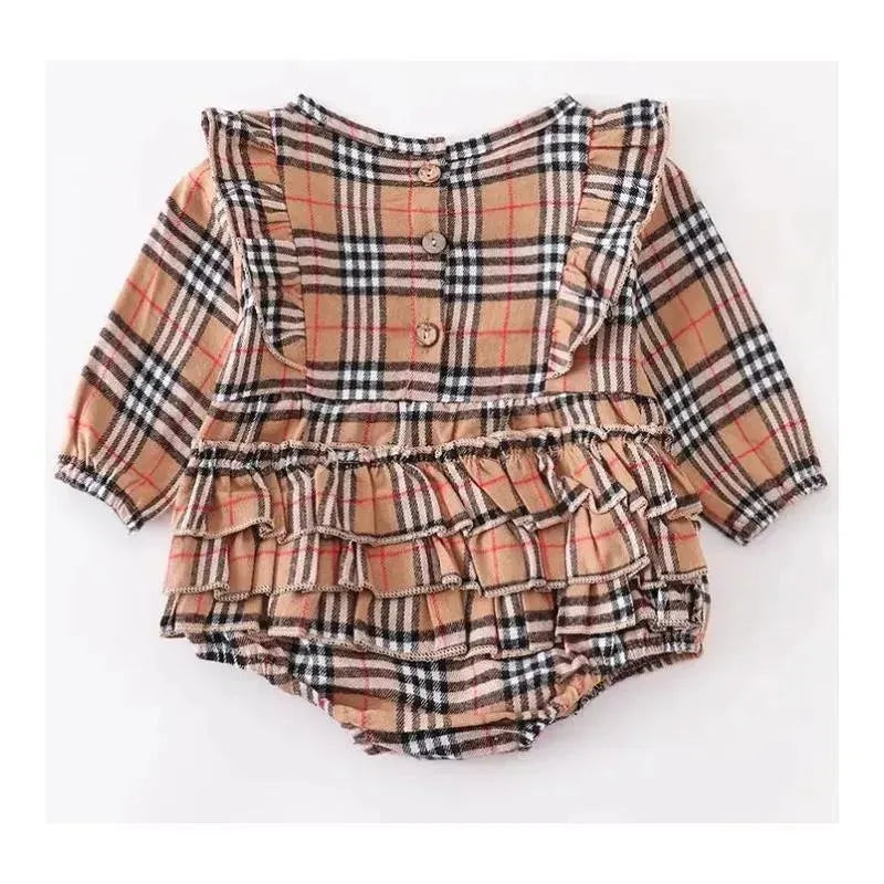 Honeydew - Beige Plaid Ruffle Baby Romper Image 2