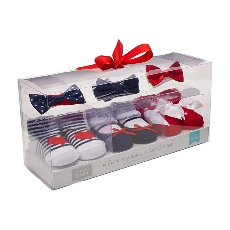 Hudson Baby - 6Pk Girl's Headband & Socks Gift Set, Red/Navy Image 1