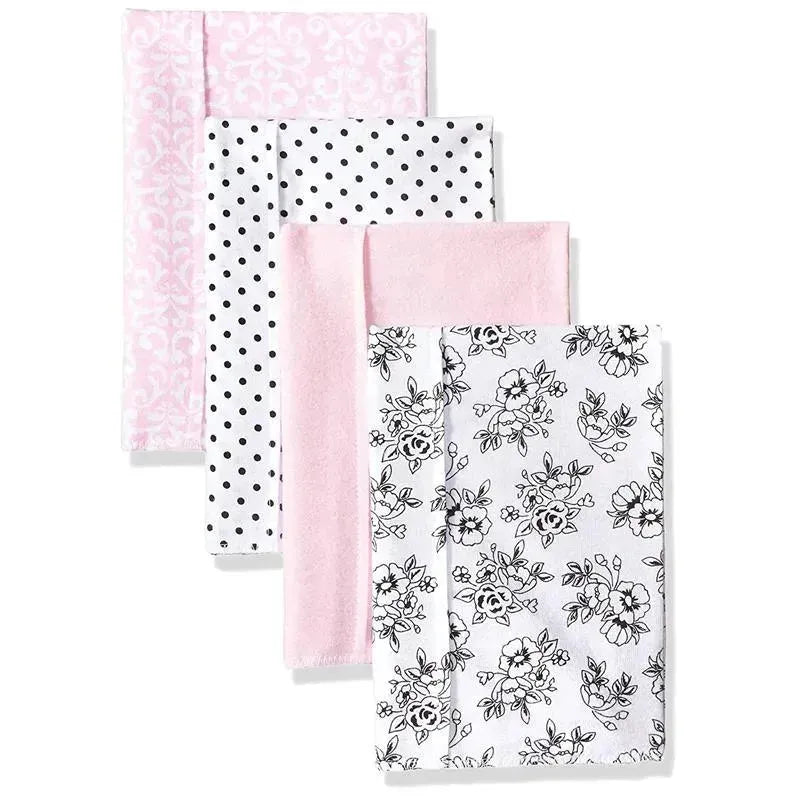 Hudson Baby Unisex Baby Flannel Burp Cloths, Black/Pink Floral Image 1