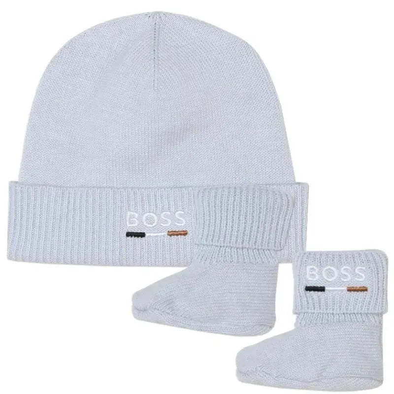 Hugo Boss Baby - Boy Knit Hat & Footie Set, Blue Image 1