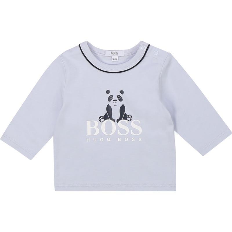 Hugo Boss - Baby Boy Long Sleeve T-Shirt Panda Graphic, Light Blue, 9M Image 1