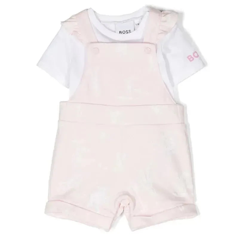 Hugo Boss Baby - Girl Cotton Dungarees Set, Pink Pale Image 1