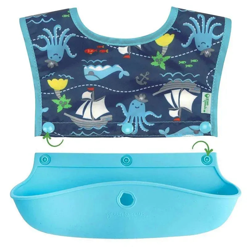 I-Play Green Spouts Snap & Go Long Sleeve Bib, Aqua Pirate, Size 6-18M Image 5