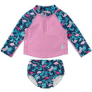 Iplay - 2Pc Rashguard Set With Snap Reusable Absorbent Swim Diaper, Navy Flamingos Image 1