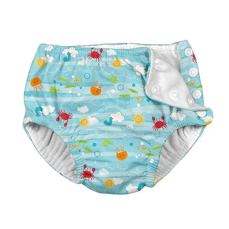 Iplay Snap Reusable Absorbent Swimsuit Diaper - Light Aqua Sea Friends Image 1
