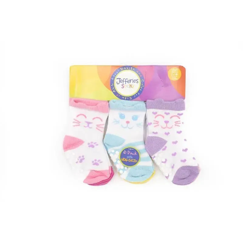 Jefferies Socks 6Pk Non-Skid Adorable Cat Gripper Baby Socks.