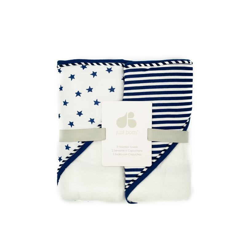 Just Born 2 Piece Navy Hooded Baby Towels Image 1