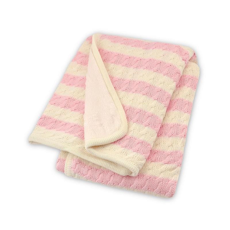 Just Born - Stripe Cable Knit Blanket, Soft Pink/White Image 1