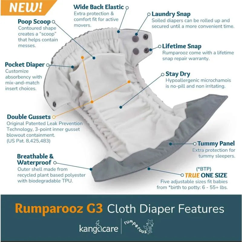 Kanga Care - Rumparooz G3 One Size Pocket Cloth Diaper, Sweet Seafoam Image 2