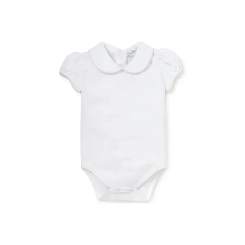 Kissy Kissy - Baby Girl Basic Short Sleeve Bodysuit With Collar, White/Pink Image 1