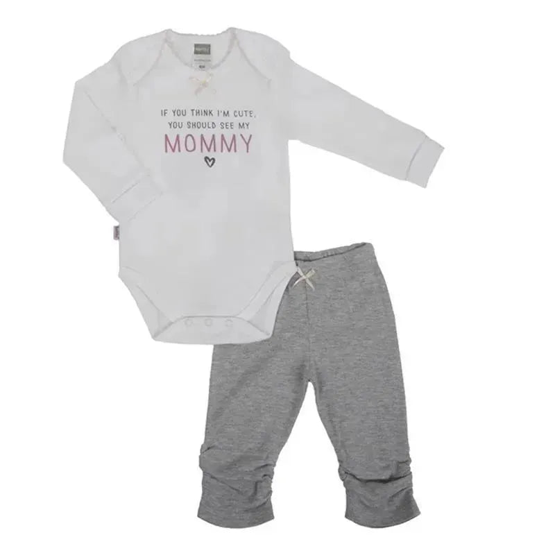 Kushies Hello World Bodysuit & Legging Set Girl - White and Grey Image 1