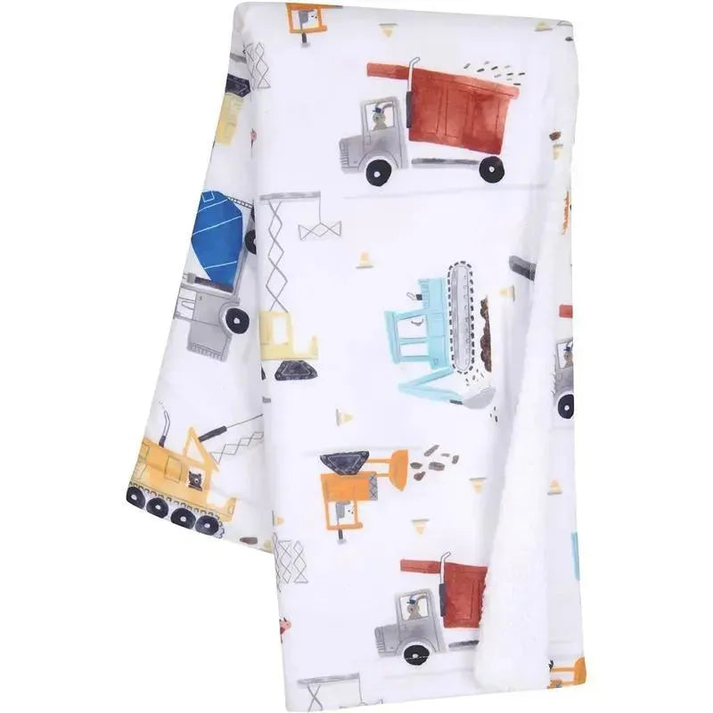 Lambs & Ivy - Construction Zone White Cozy Fleece Trucks Baby Blanket Image 1