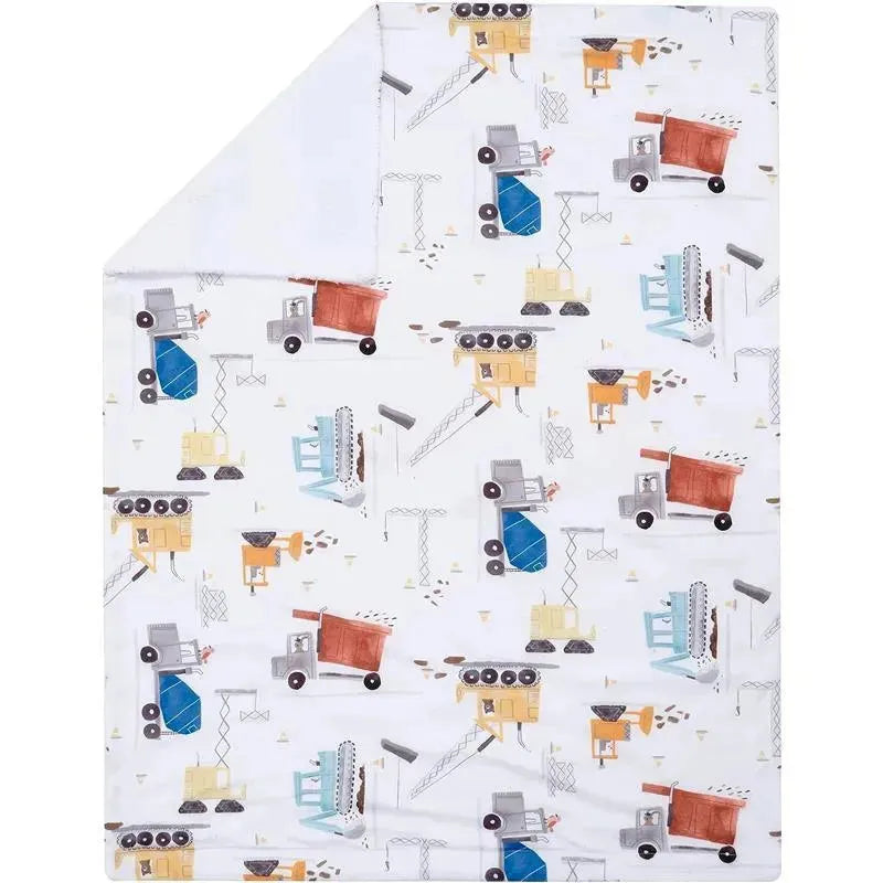 Lambs & Ivy - Construction Zone White Cozy Fleece Trucks Baby Blanket Image 2