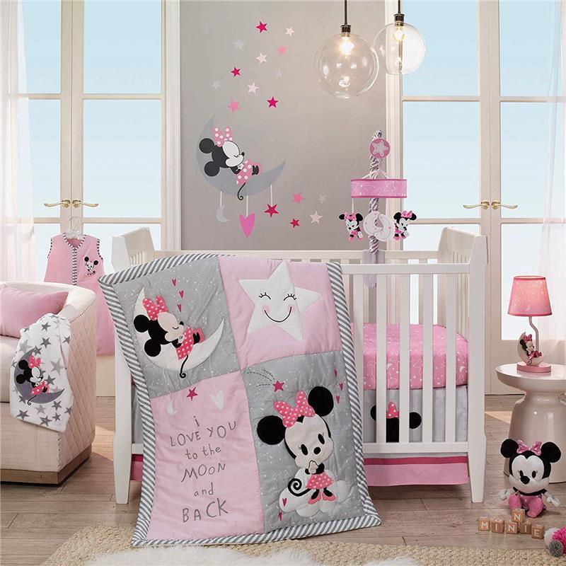 Lambs & Ivy Disney Minnie Mouse 4-Piece Crib Bedding Set, Gray/Pink Image 1