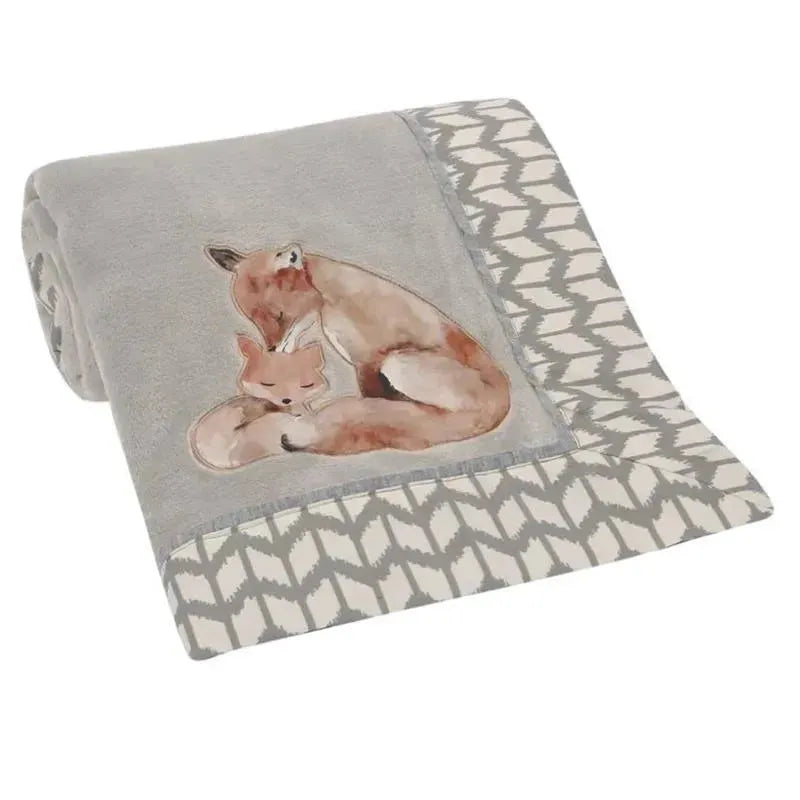 Lambs & Ivy - Painted Forest Fox Coral Fleece Baby Blanket, Gray Image 4