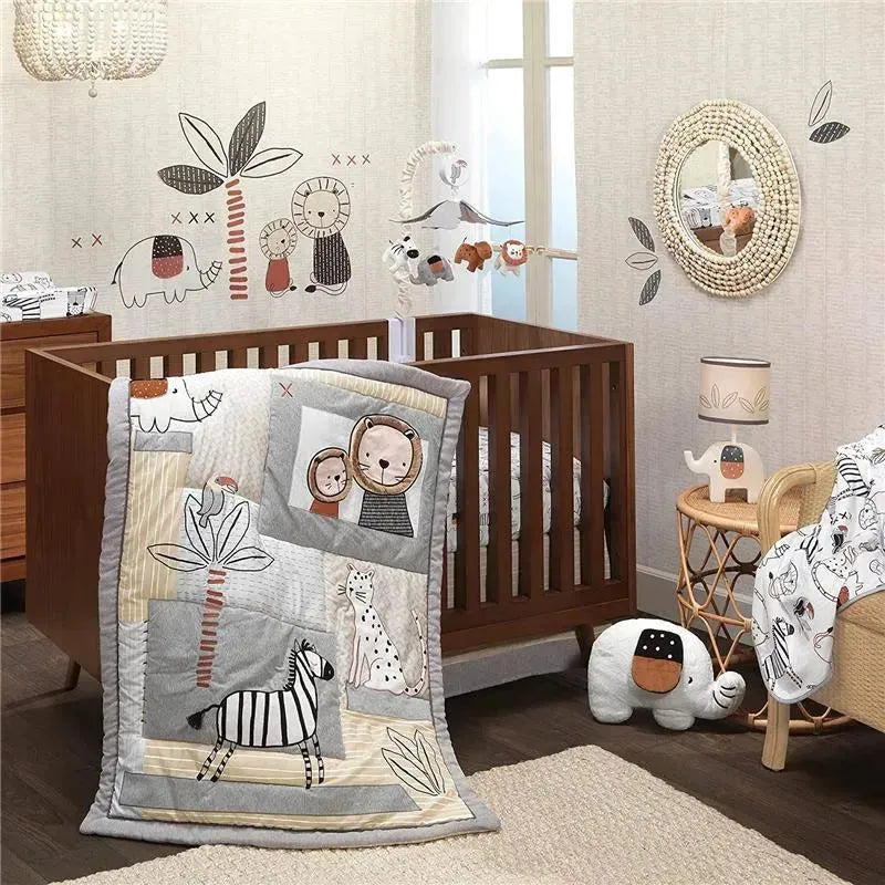 Lambs & Ivy Patchwork Jungle Animals 4-Piece Baby Crib Bedding Set Image 1