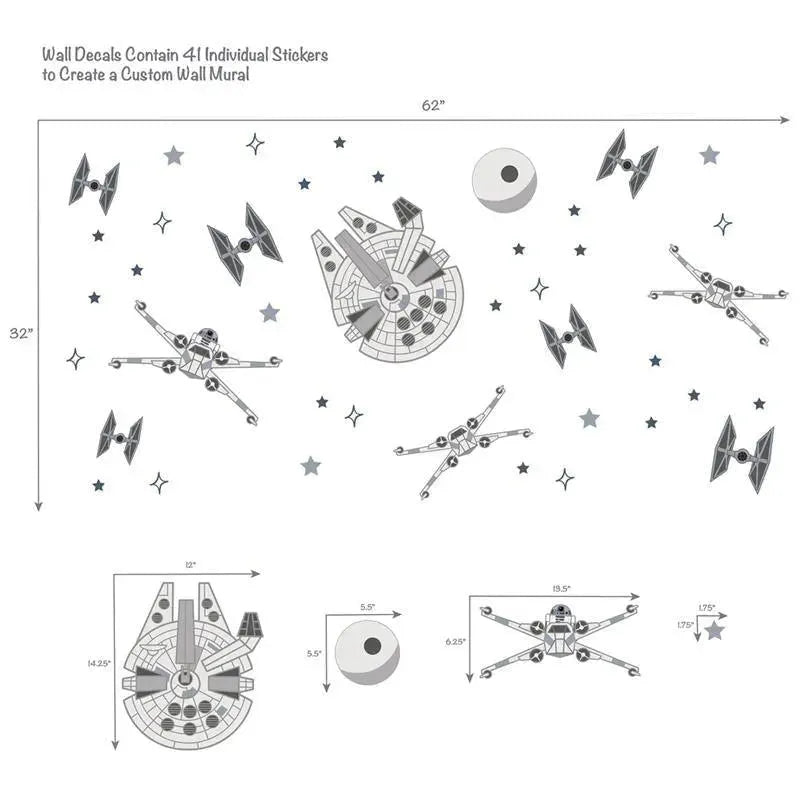 Lambs & Ivy - Wall Decal, Stars Wars Millennium Falcon Tie Fighters Image 2