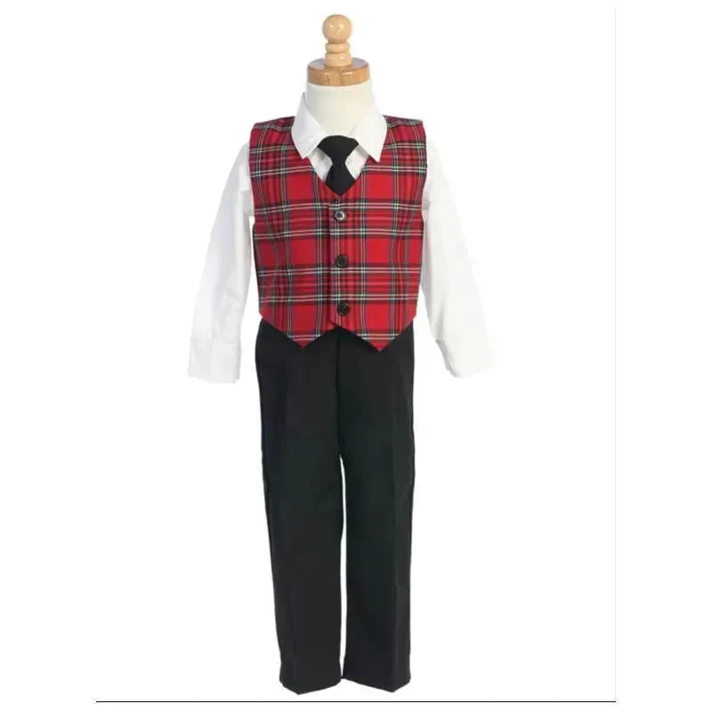 Lito - Baby Boy Plaid & Pant Set Christmas, Red/Black Image 1