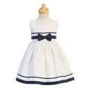 Lito - Baby Girl Rayon Linen Dress With Bow, White/Navy Image 1