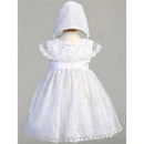 Lito - Baby Girl Embroidered Tulle Dress With Bonnet, White Image 1