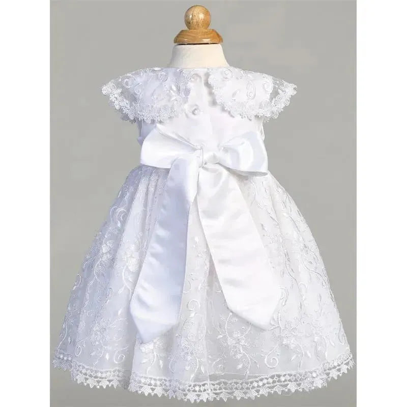 Lito - Baby Girl Embroidered Tulle Dress With Bonnet, White Image 2