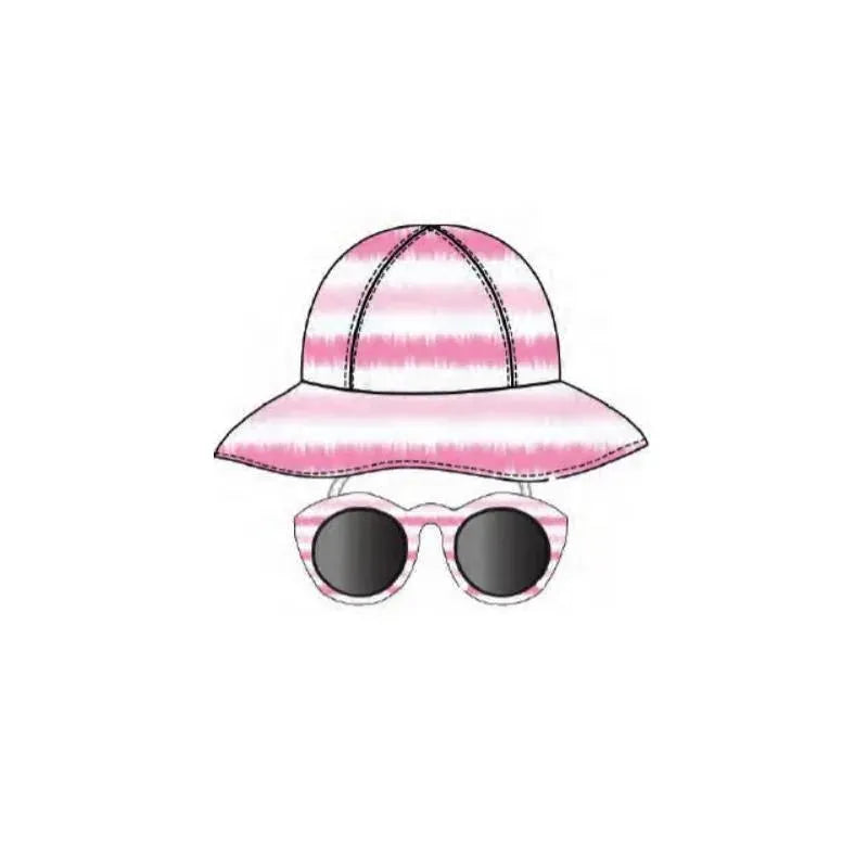 Little Me - 2Pc Girl Hat & Sunglass Set In Pink/White, 0/12M Image 1