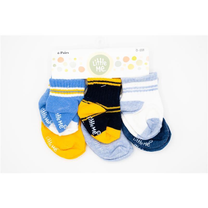 Little Me 6pk Baby Boys Socks, Yellow/Blue Athletic Striped Image 1
