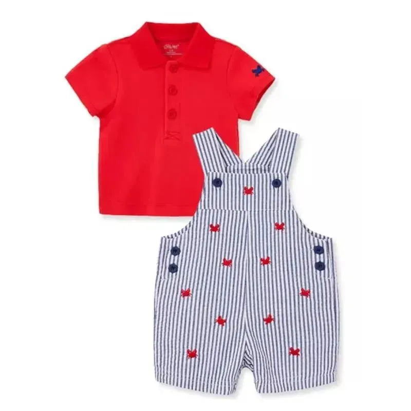 Little Me - Baby Boy Crab Shortall Set, Blue/Red Image 1