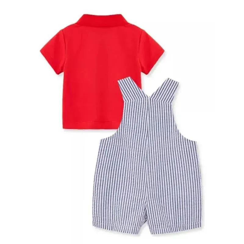 Little Me - Baby Boy Crab Shortall Set, Blue/Red Image 2