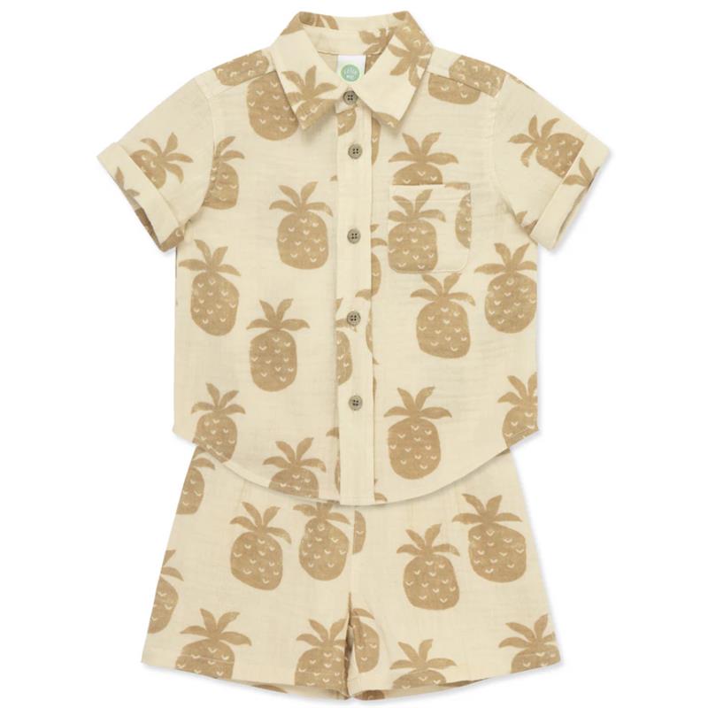 Little Me - Baby Boy Pineapple Woven Short Set, Tan Image 4